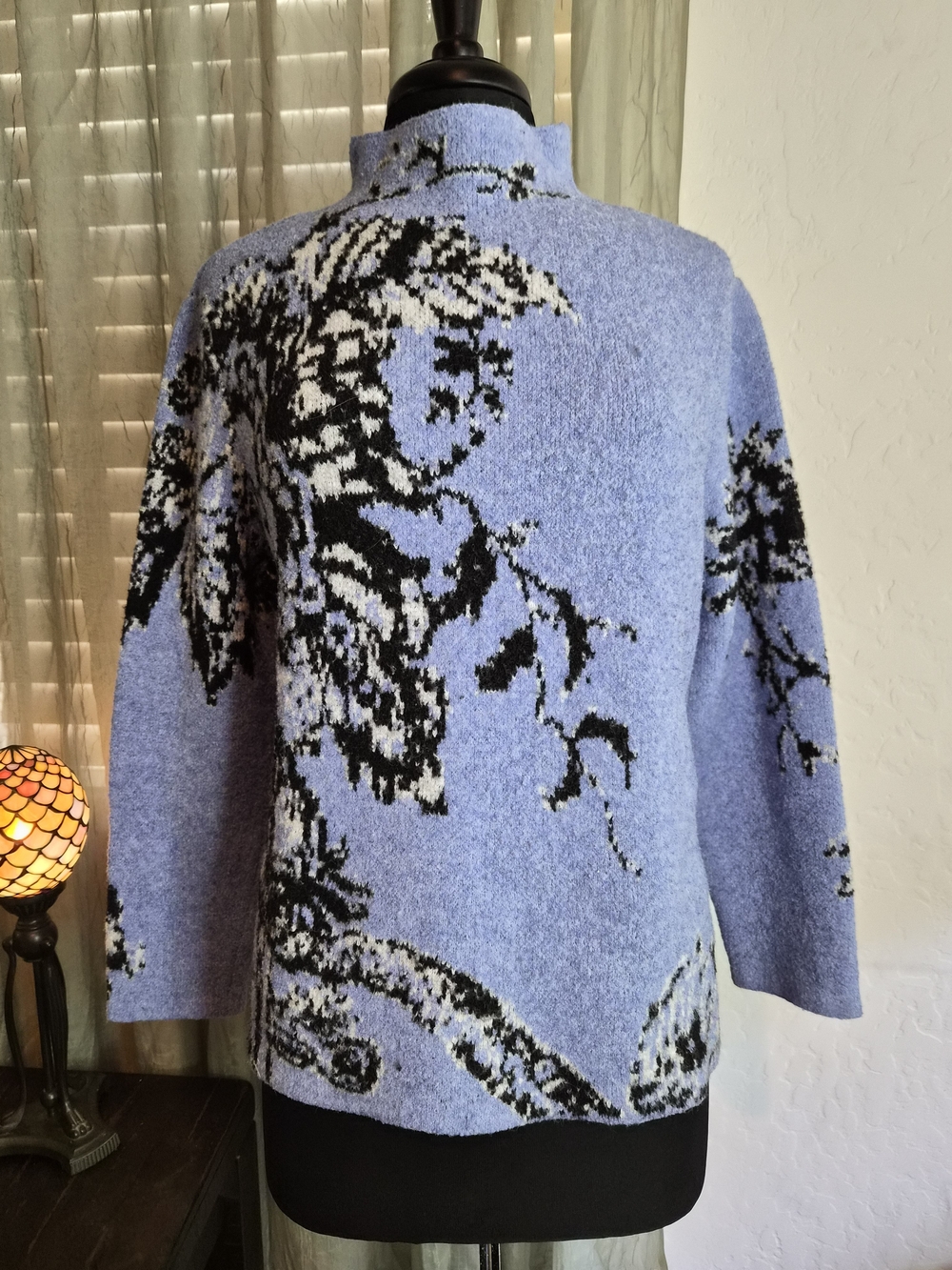 Appleseed's Lavender-Blue Floral Mock Neck Sweater